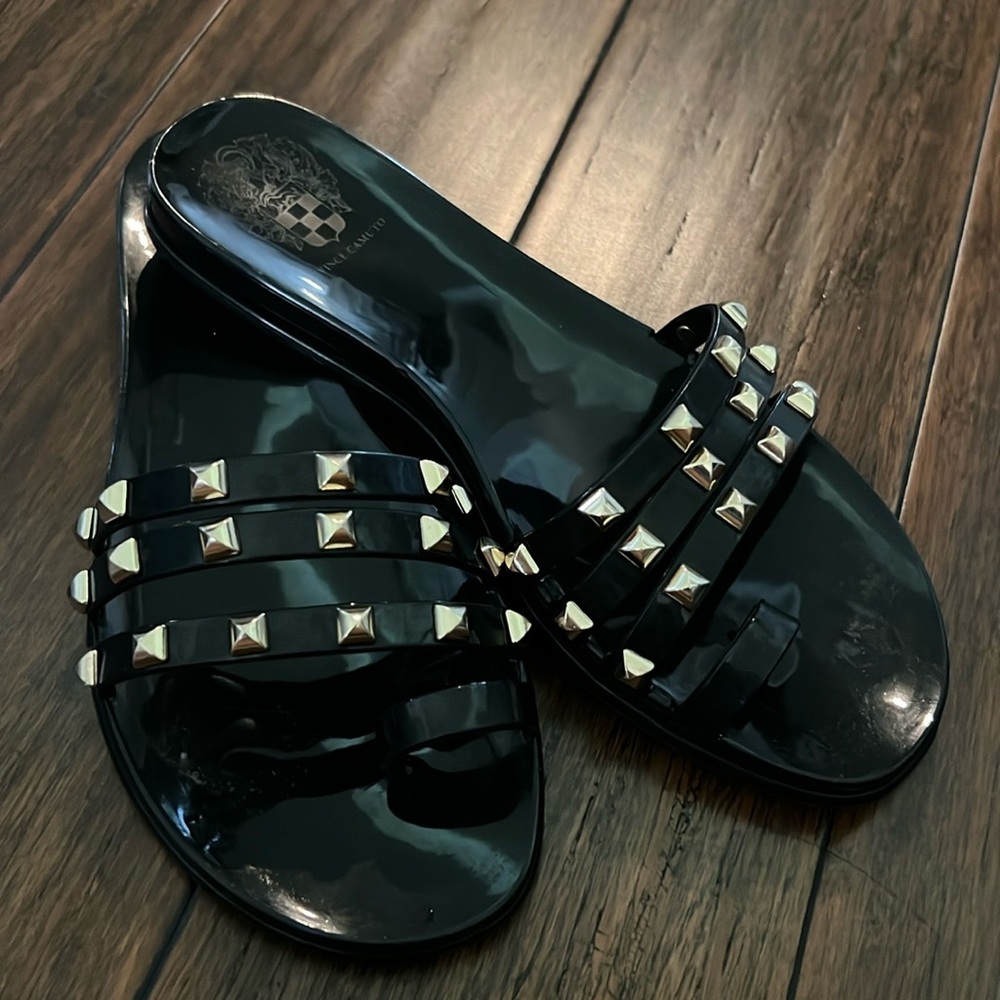 Vince Camuto Black Jelly Sandals with gold studs like new